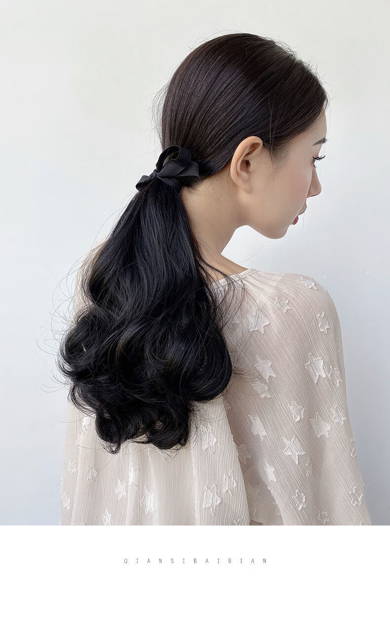 唐妮半扎发短马尾假发女绑带式梨花自然中长卷发片大波浪逼真高低辫子