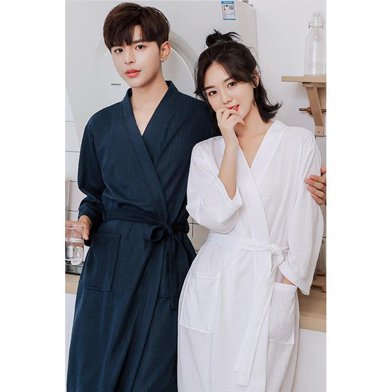 亲肤面料2021新款春秋薄款睡袍宽松华夫格男女浴衣酒店浴袍晨袍情侣