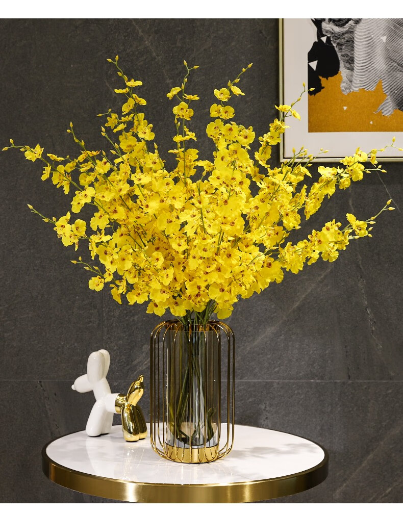 创森小米跳舞兰仿真花轻奢高品质摆件餐桌客厅装饰摆设电视柜黄色迎春