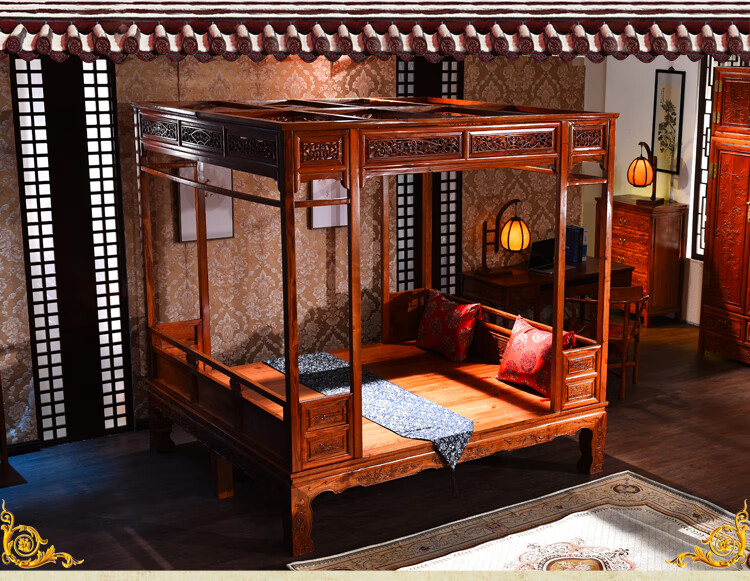 老式木床仿古家具实木双人床千工拔步床踏步床雕花架子床中式老式大床