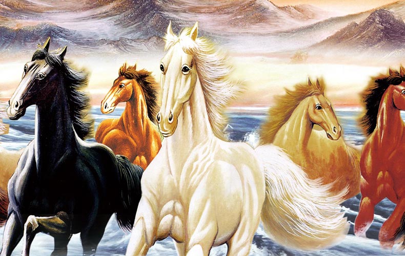 八骏马挂画十字绣线绣马到成功八骏雄风客厅大幅满绣中格三股绣19585