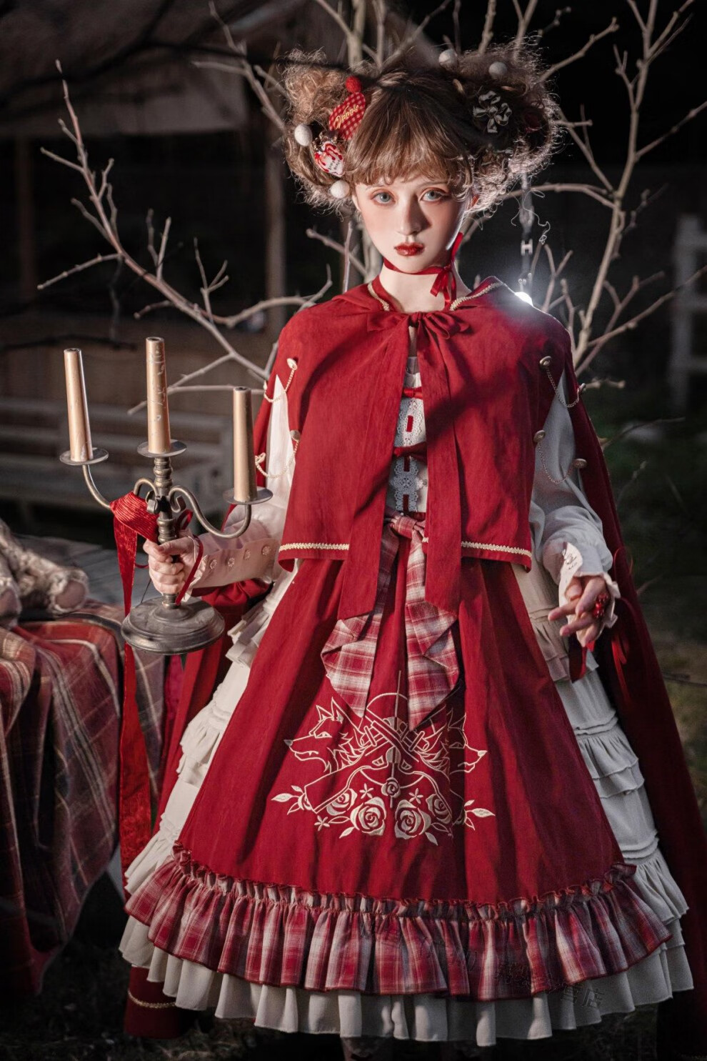 洛丽塔圣诞元素连衣裙宫廷风小红冒连衣裙lolita斗篷圣诞新年红色lo