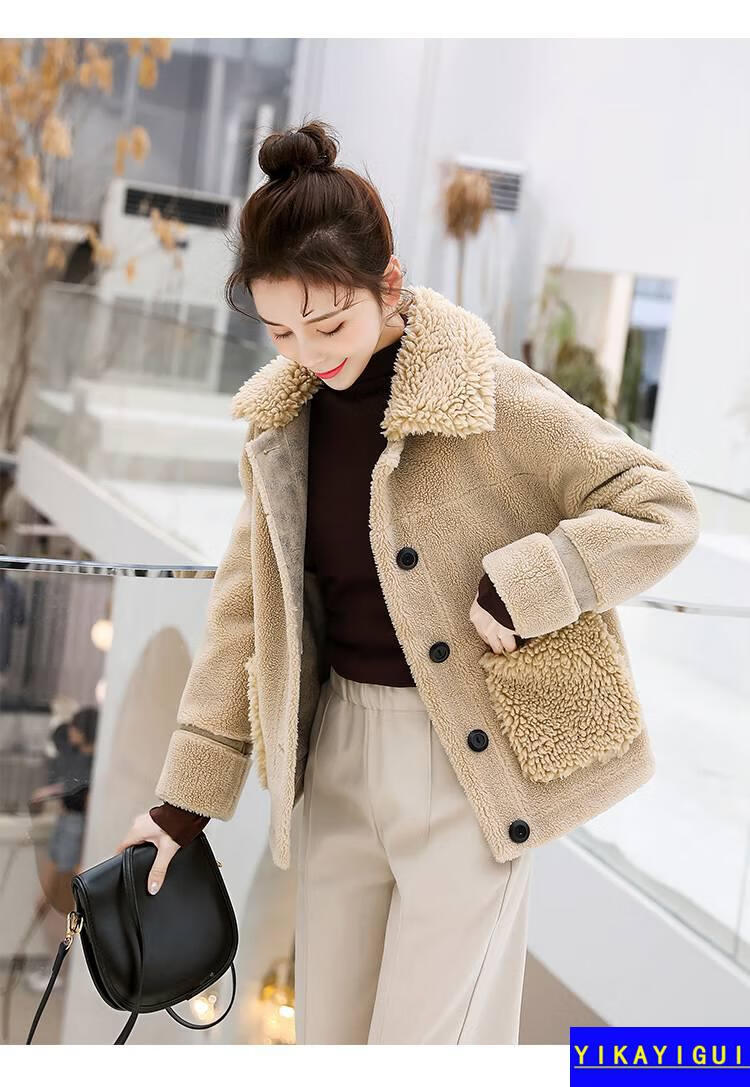 羊羔毛外套女秋冬2021新款女装韩版宽松皮毛一体短款加绒加厚外套女小