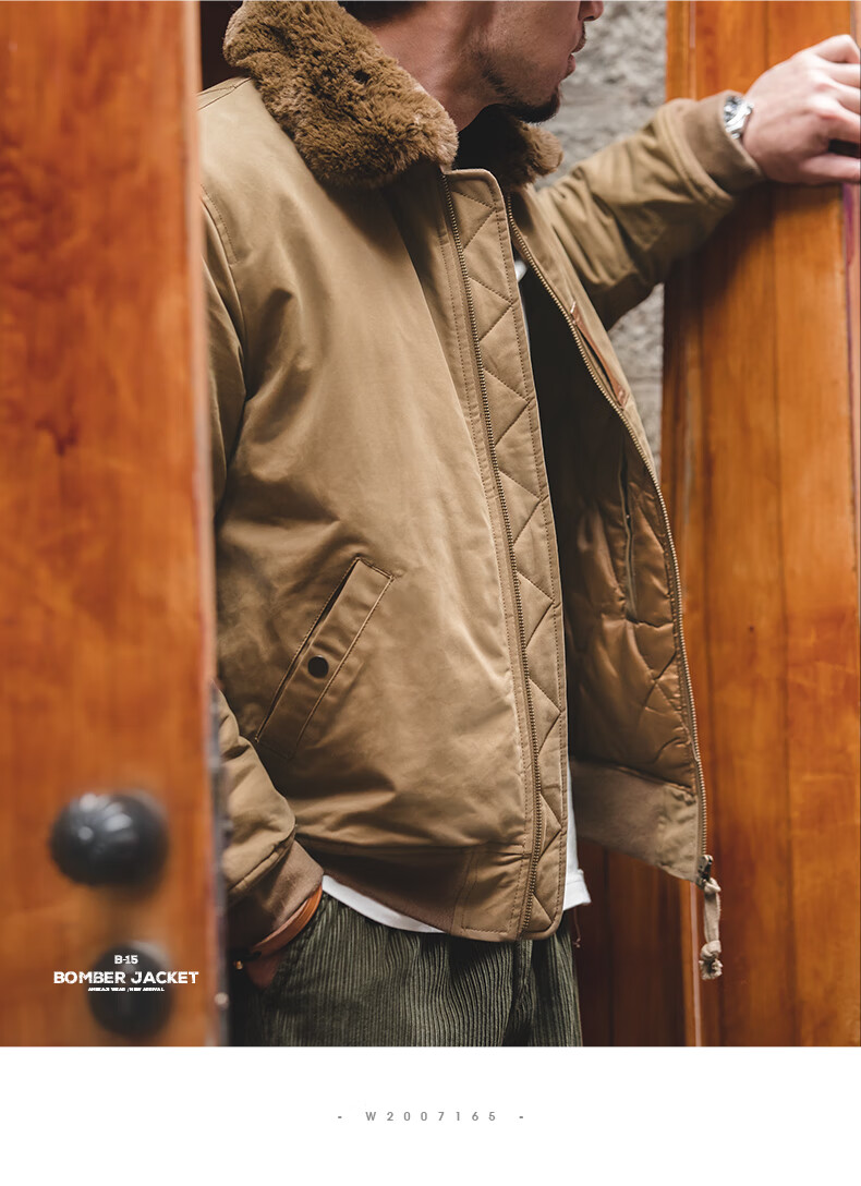 马登工装 美式复古b15轰炸机飞行员夹克加厚翻毛领外