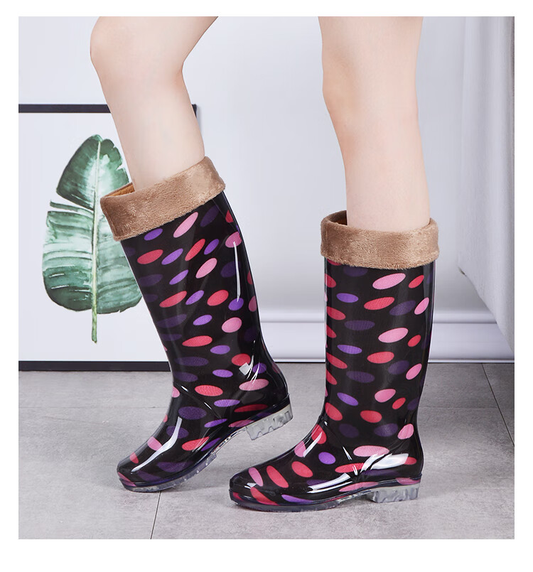 水鞋女雨靴长筒女士雨鞋加绒保暖防水时尚中高筒胶鞋女式胶靴 高筒