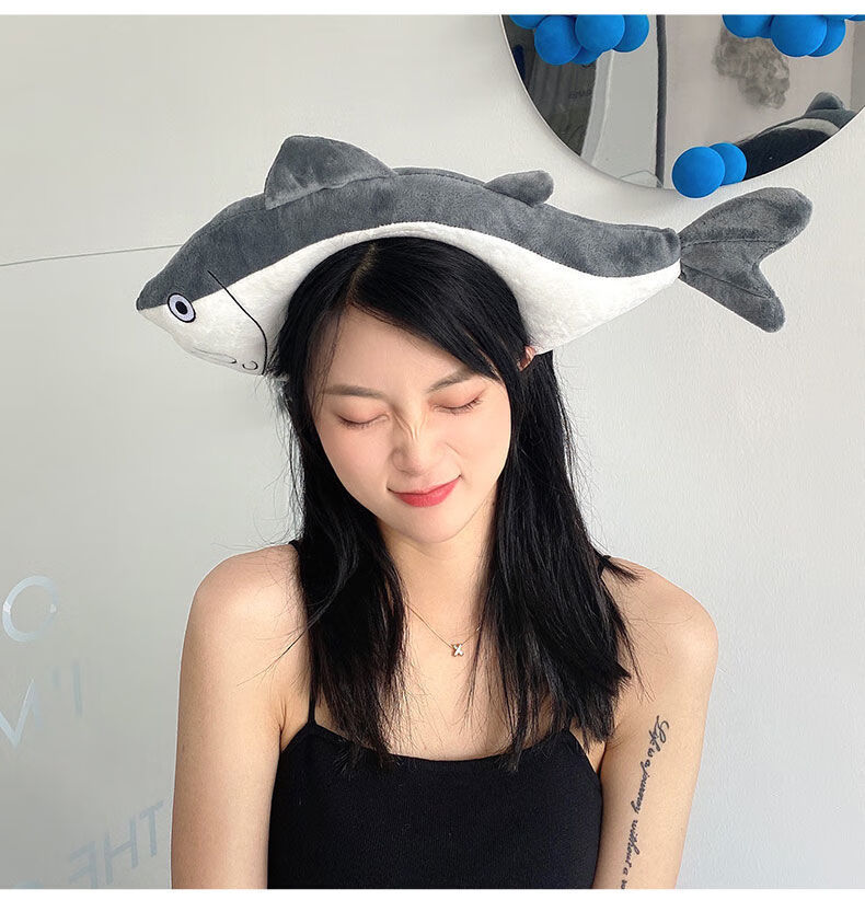 鱼头套咸鱼头套跑男同款咸鱼发箍超萌少女心洗脸搞怪头套外出发卡