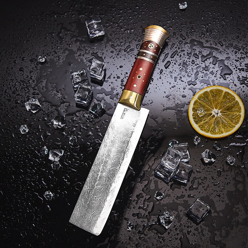 楚家刀 十样锦折花纹小菜刀厨师刀具大马士革千层纹收藏切片刀