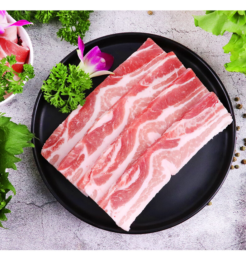 韩国烤肉食材厚切猪五花肉片新鲜烧烤食材韩式烤肉片生猪肉 250g