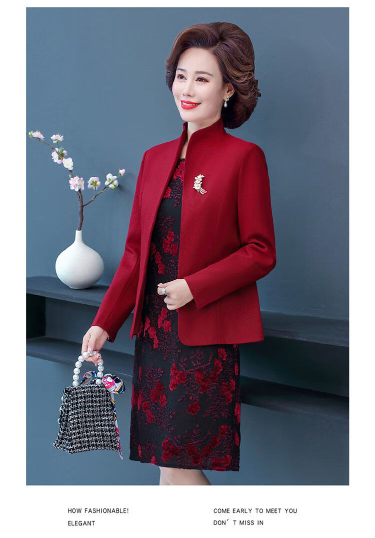 喜婆婆婚宴时尚礼服两件套秋冬季小个子婚礼妈妈装贵婚礼服40到50岁