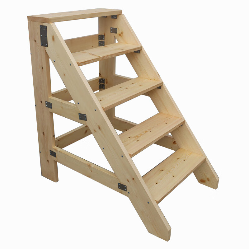 定制实木梯凳台阶梯舞台梯木质平台带扶手梯子阁楼直梯移动楼梯清漆色