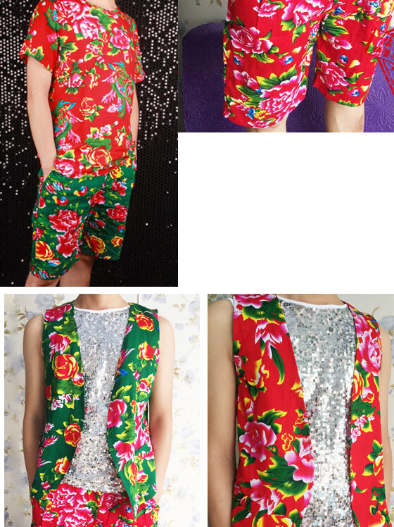 东北大花衣大花布衣服二人转演出服装男女印花马甲短裤套装棉搞笑表演