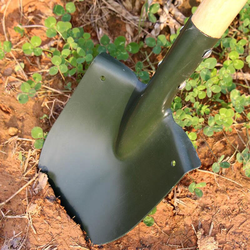 205工兵铲木柄铁锹军工户外铲子老军锹锰钢战备锹防身车载锰钢桔色小