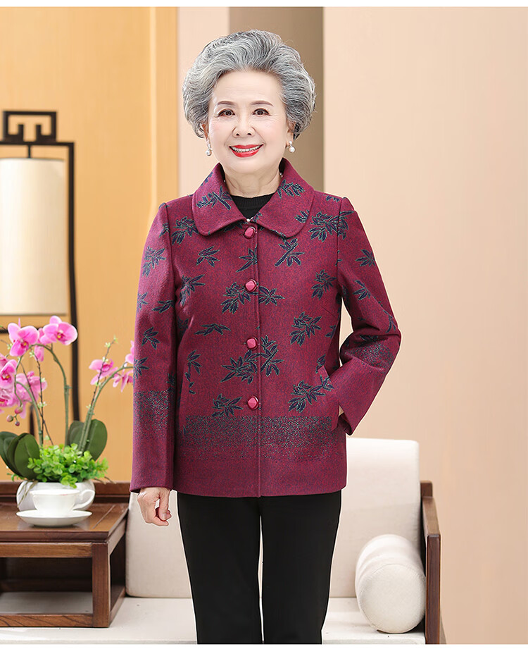 奶奶装春装毛呢子外套老太太气质衣服妈妈洋气70岁中老年人冬装女1号