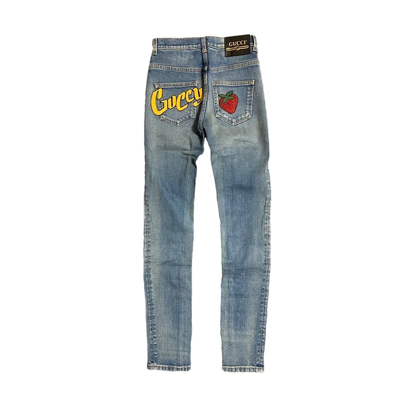 情人节礼物gucci古驰草莓女士牛仔裤现货牛仔蓝色22