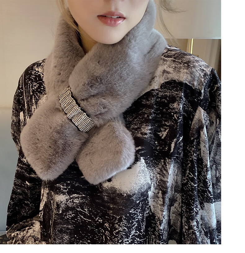 旗舰官方气质交叉小围脖毛毛领围巾女冬季护颈百搭仿獭兔毛绒假领新款