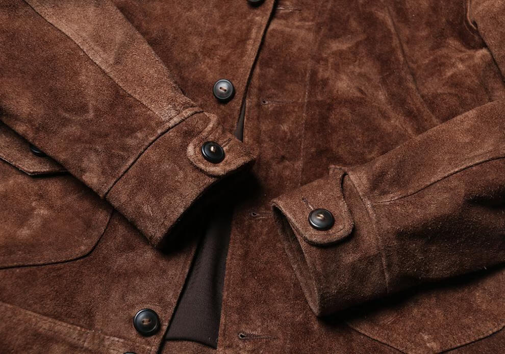 真眞皮皮衣反绒皮衣男士翻领外套复古皮夹克头层翻毛牛皮棕褐色m