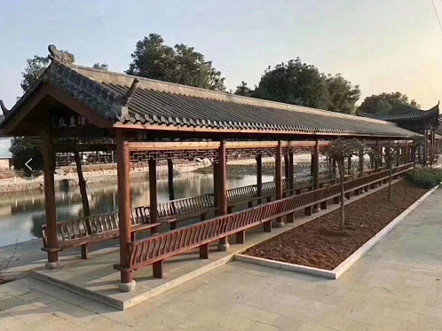 辉升户外景观凉亭古建亭子长廊庭院六角实木碳化防腐木廊架四角木凉亭