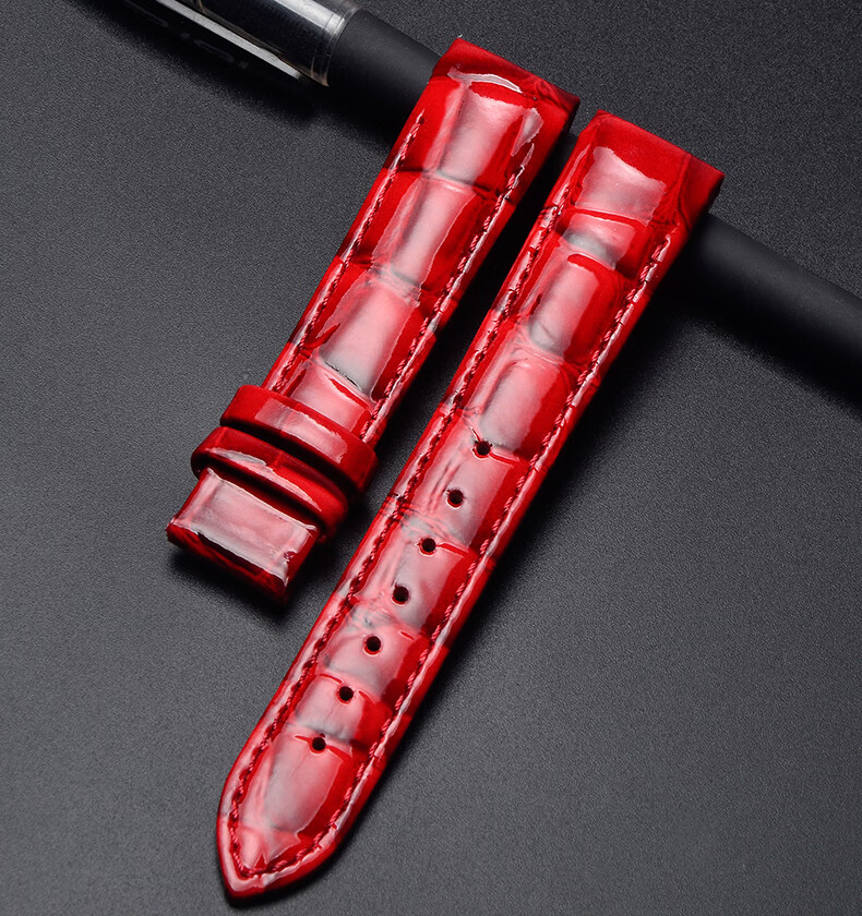 适用于天梭1853库图女真皮蝴蝶扣表带红色适用于原装t035207210表带