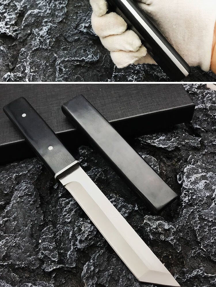 日式菊田水果刀d2钢高硬度户外武士短刀一体钢水果刀野外求生小刀佩木