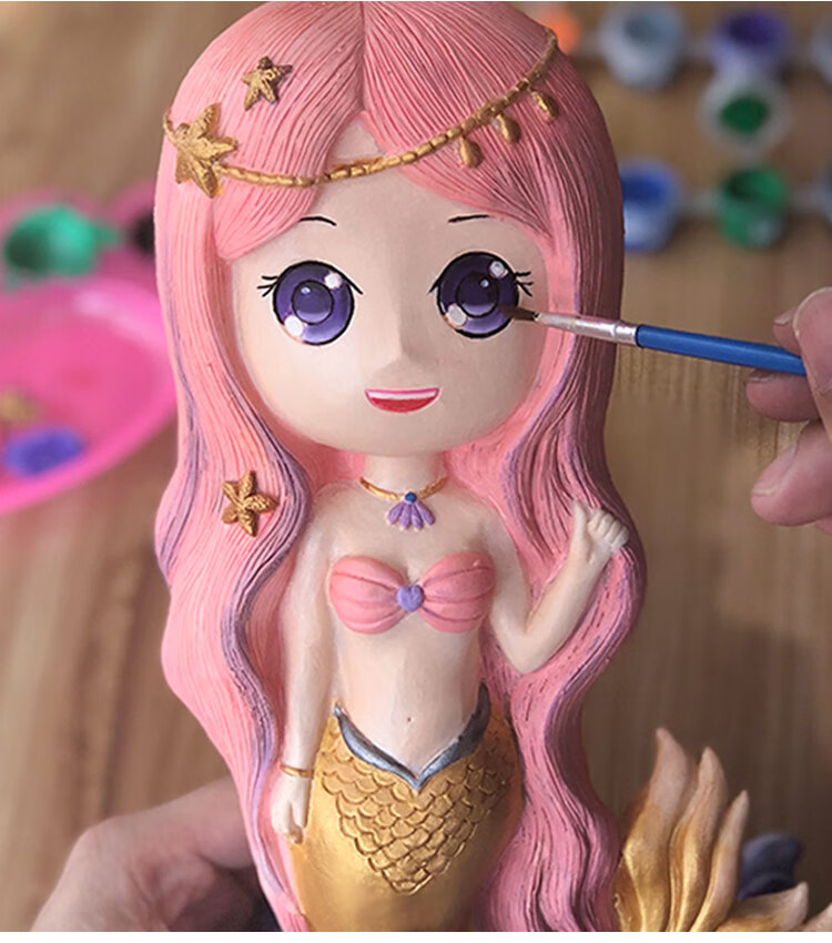 【ins抖音同款】原创美人鱼石膏娃娃涂色儿童手工制作diy彩绘涂鸦搪胶