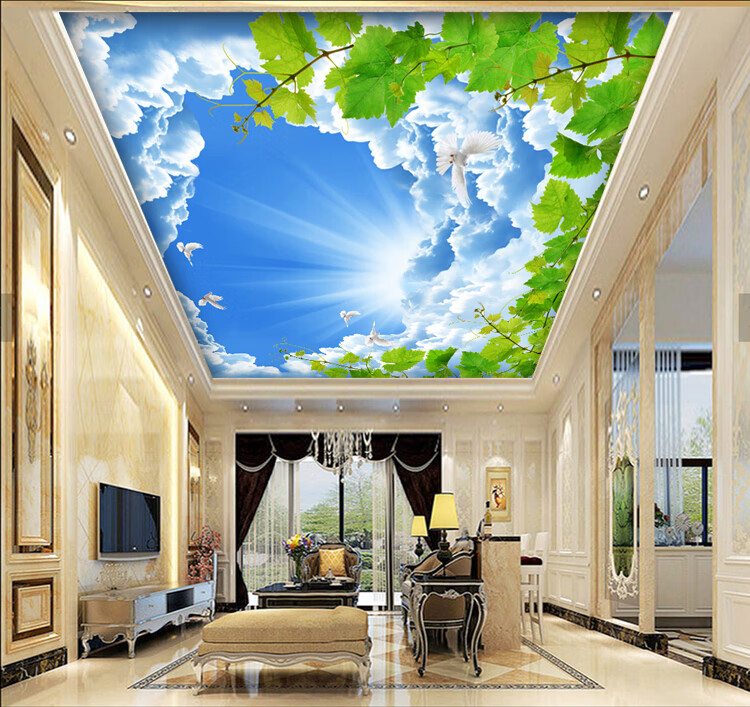 天南兄弟天花板吊顶自粘墙纸3d立体壁画创意墙贴画贴纸蓝天白云天空星