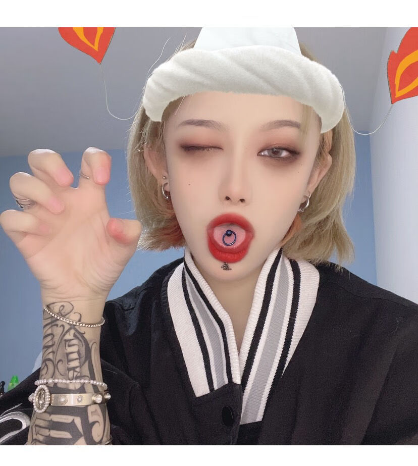 舌钉 钢舌钉穿孔舌头钉ins舌环穿刺饰品sn3845 深蓝 杆长16 杆粗1.