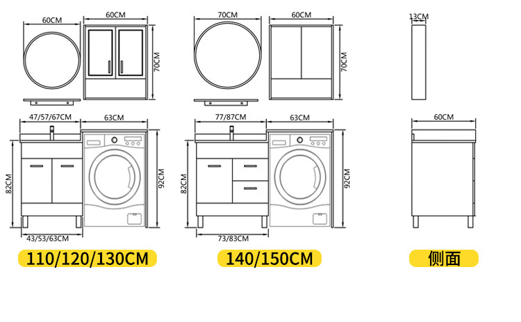 面盆洗衣机一体尺寸图图片