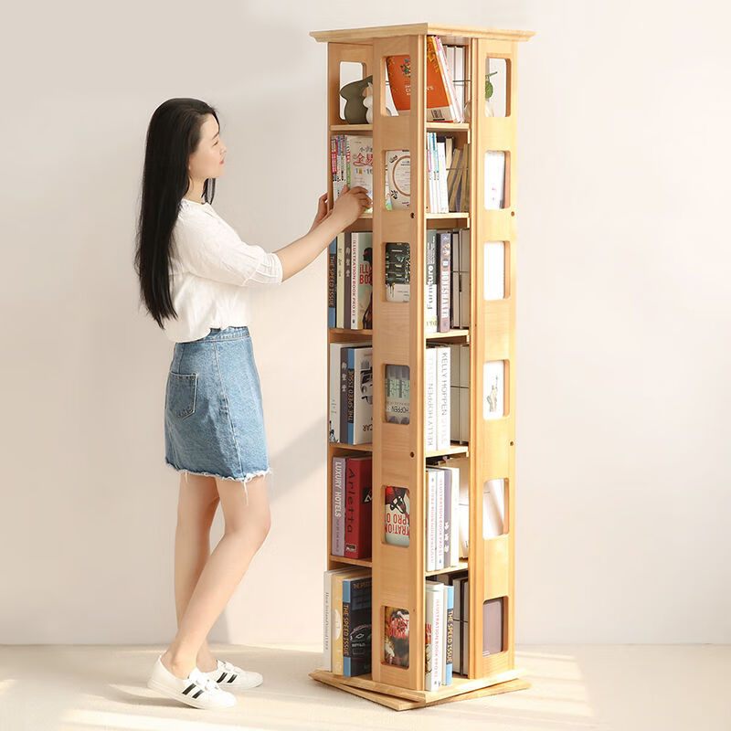 简易旋转书架落地香木语实木旋转书架创意落地置物架多功能学生书柜