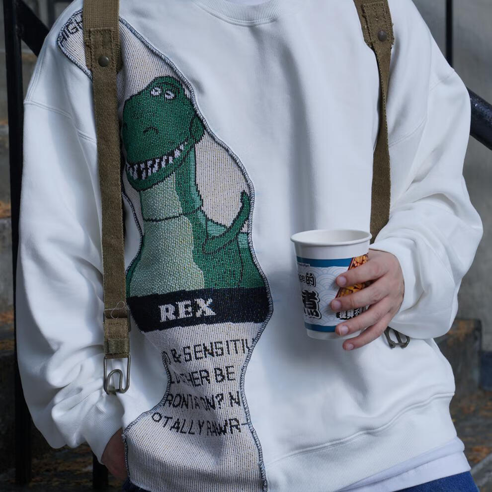 溥畔潮牌玩具总动员卫衣 卡通手工remake拼接卫衣巴斯光年 黑色(牛仔)