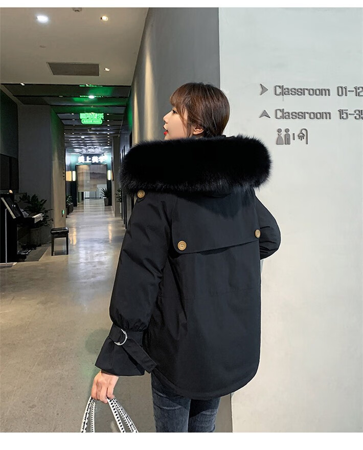105981-拉夏贝尔棉服女21年新款女装百搭工装派克服女气质时尚冬装 米白色 L-详情图