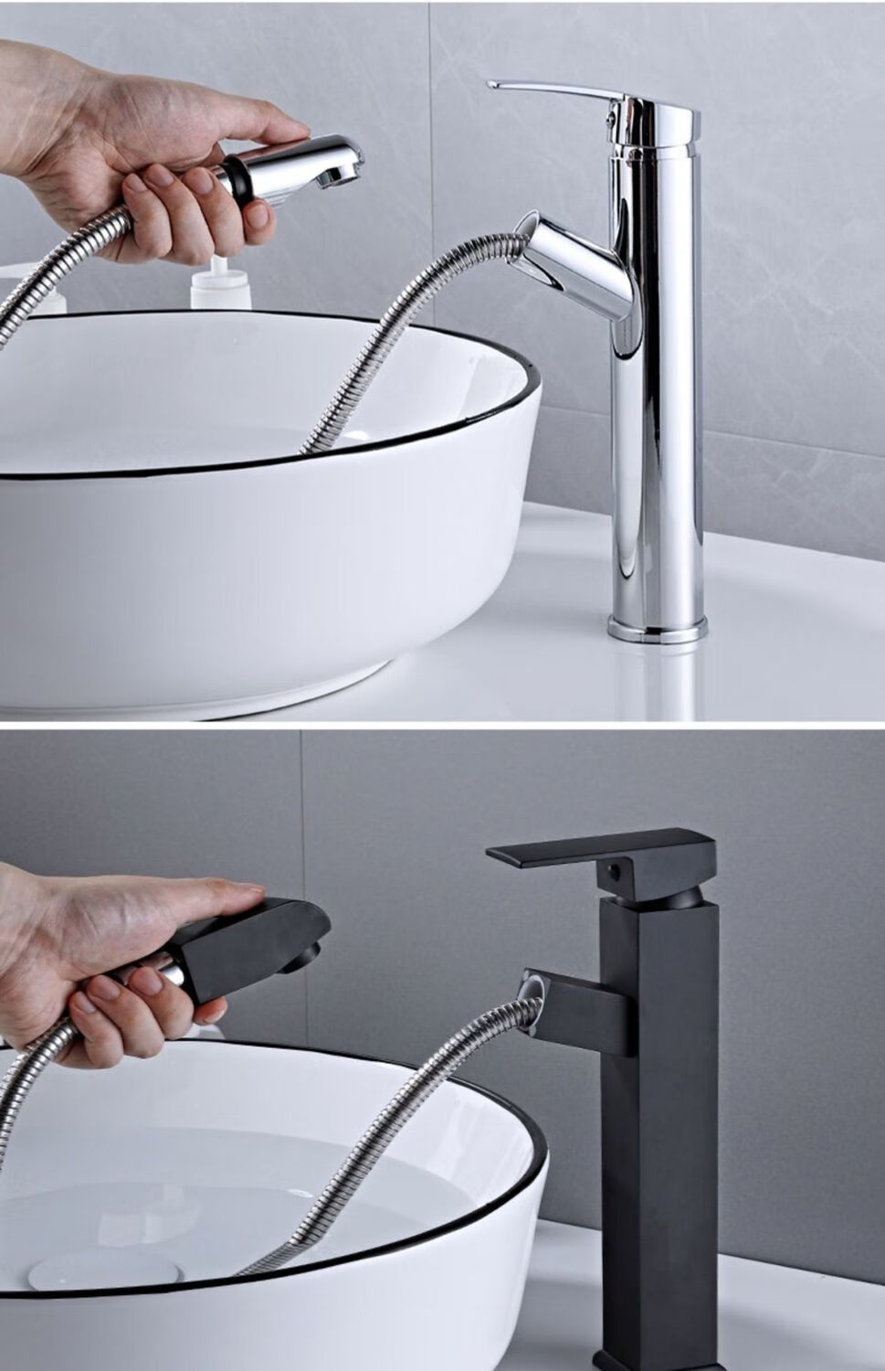 抽拉式黑色面盆水龙头冷热卫生间洗脸台盆家用万向浴室柜伸缩龙头