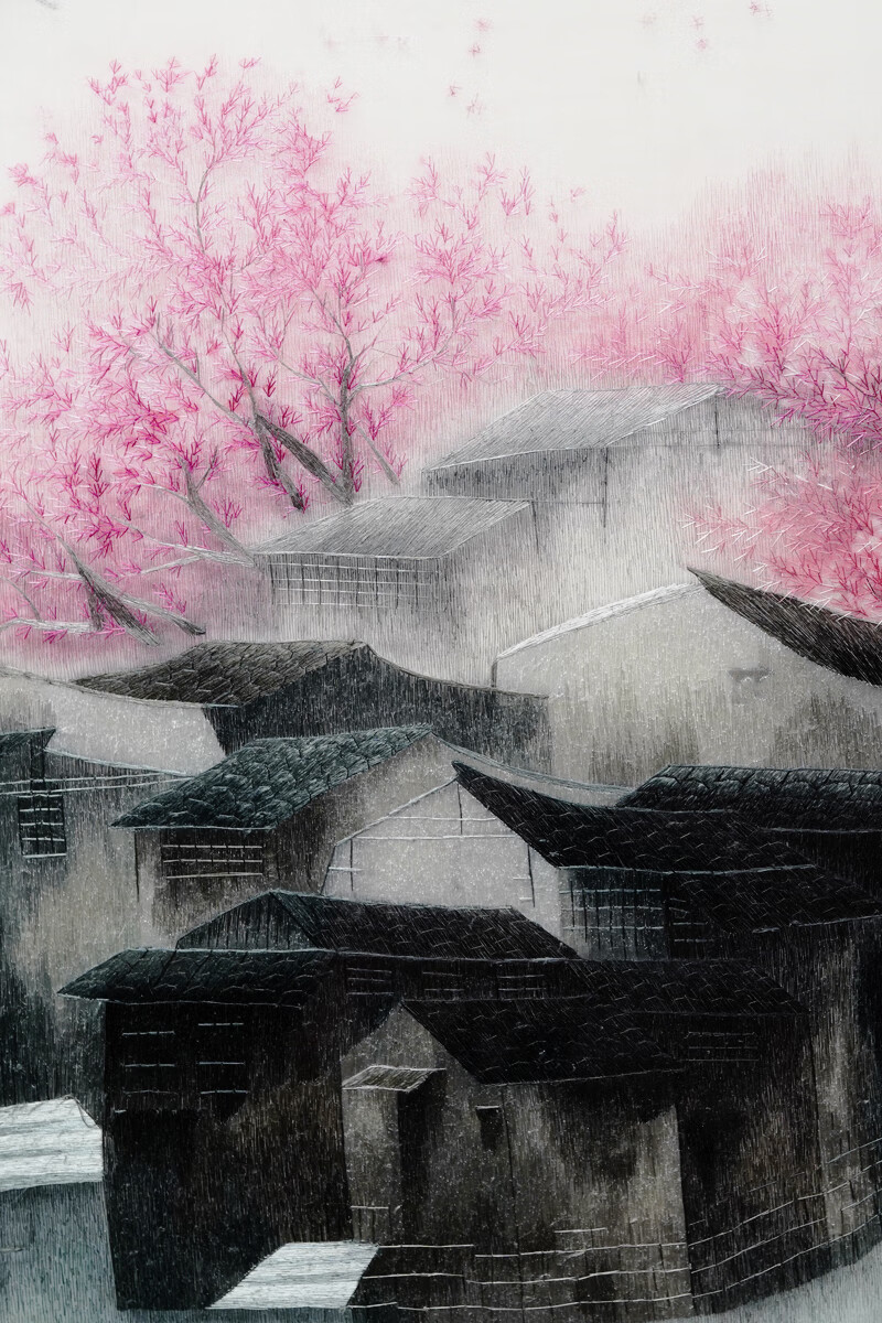 新中式烟雨江南风景纯手工苏绣成品刺绣挂画沙发背景墙卧室电视墙客厅