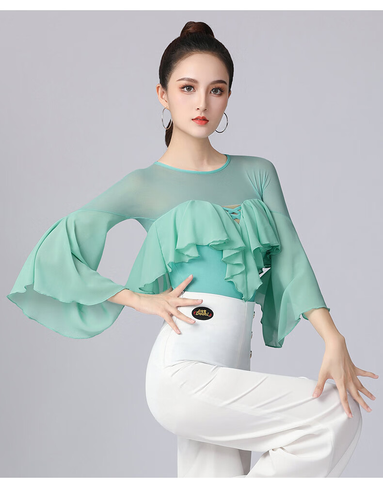 丹宝罗丹宝罗品牌摩登舞上衣女飘袖2022年新款高端连体拉丁服交谊舞舞