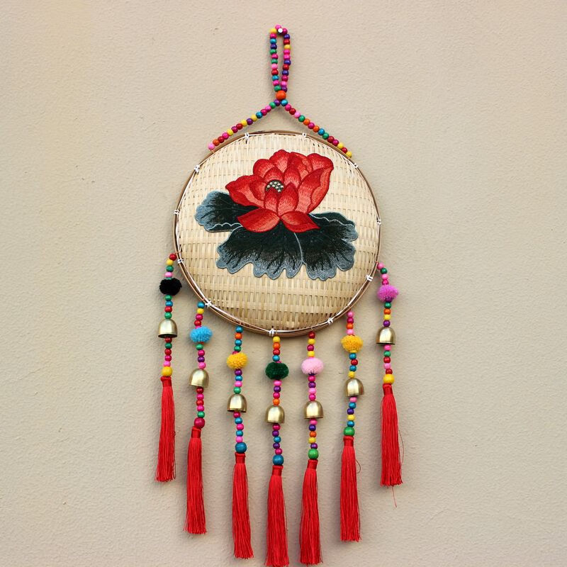 56个民族挂饰2022新款民族风特色农家乐餐厅竹编簸箕牛头装饰品玄关