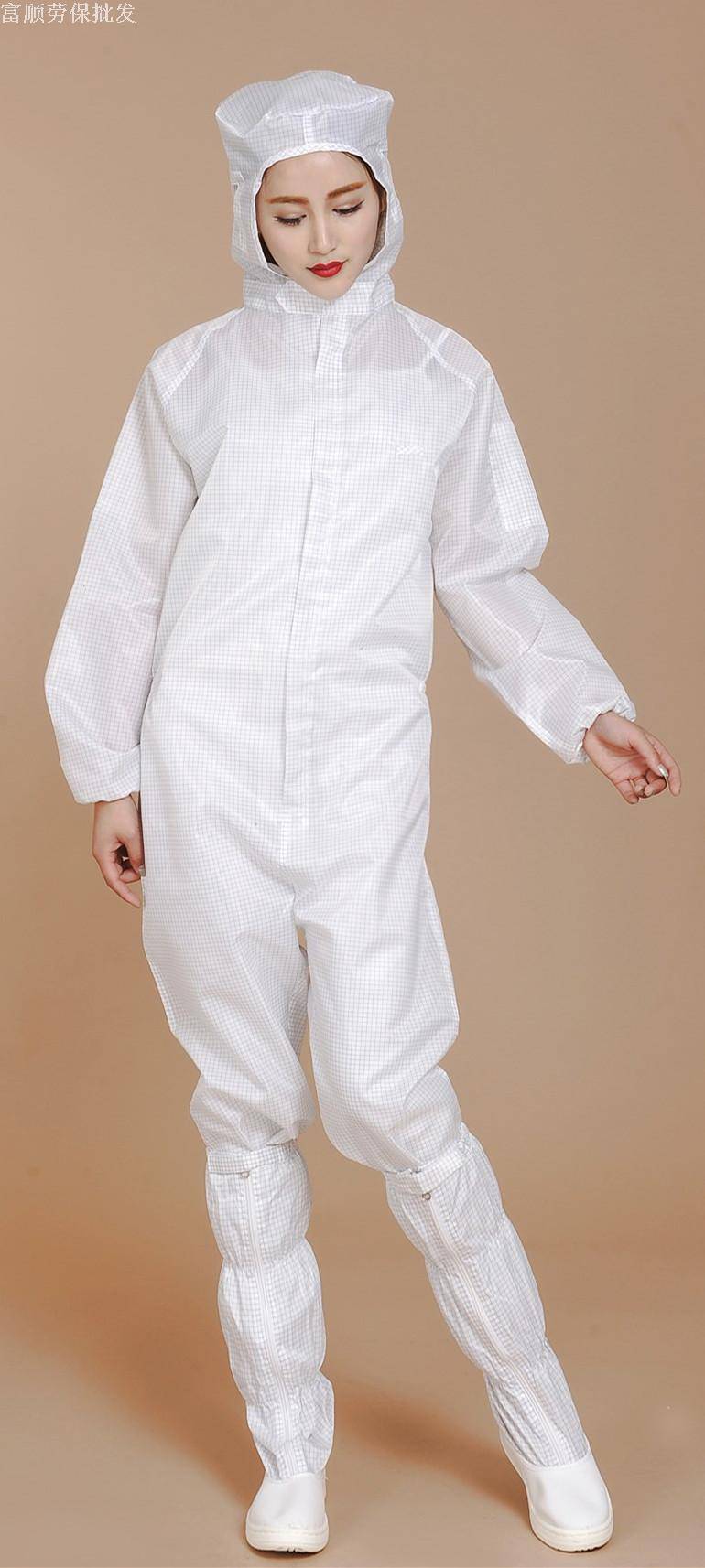 防静电无尘服连体无尘车间静电衣连体衣连帽衣服网格服带口袋05服三服