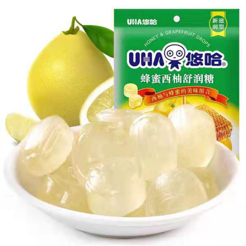 悠哈uha蜂蜜西柚舒润糖润喉糖103g*4袋金桔味休闲独立小包硬糖果 蜂蜜