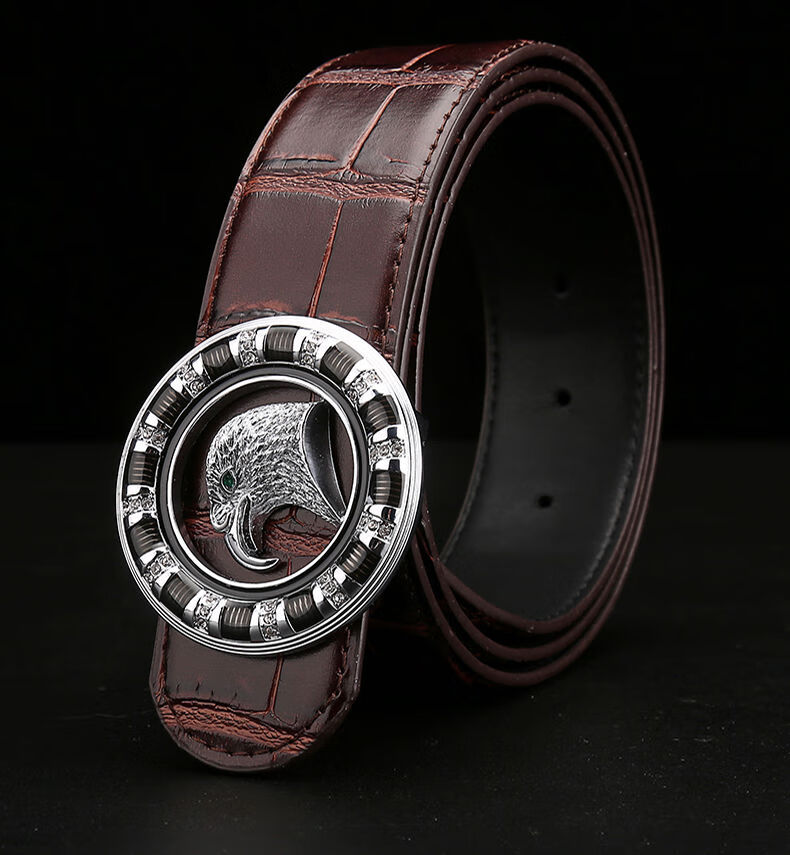 史蒂芬鹰头皮带男士鳄鱼皮纹时尚平滑扣腰带礼盒装 鳄鱼纹黑色 金扣