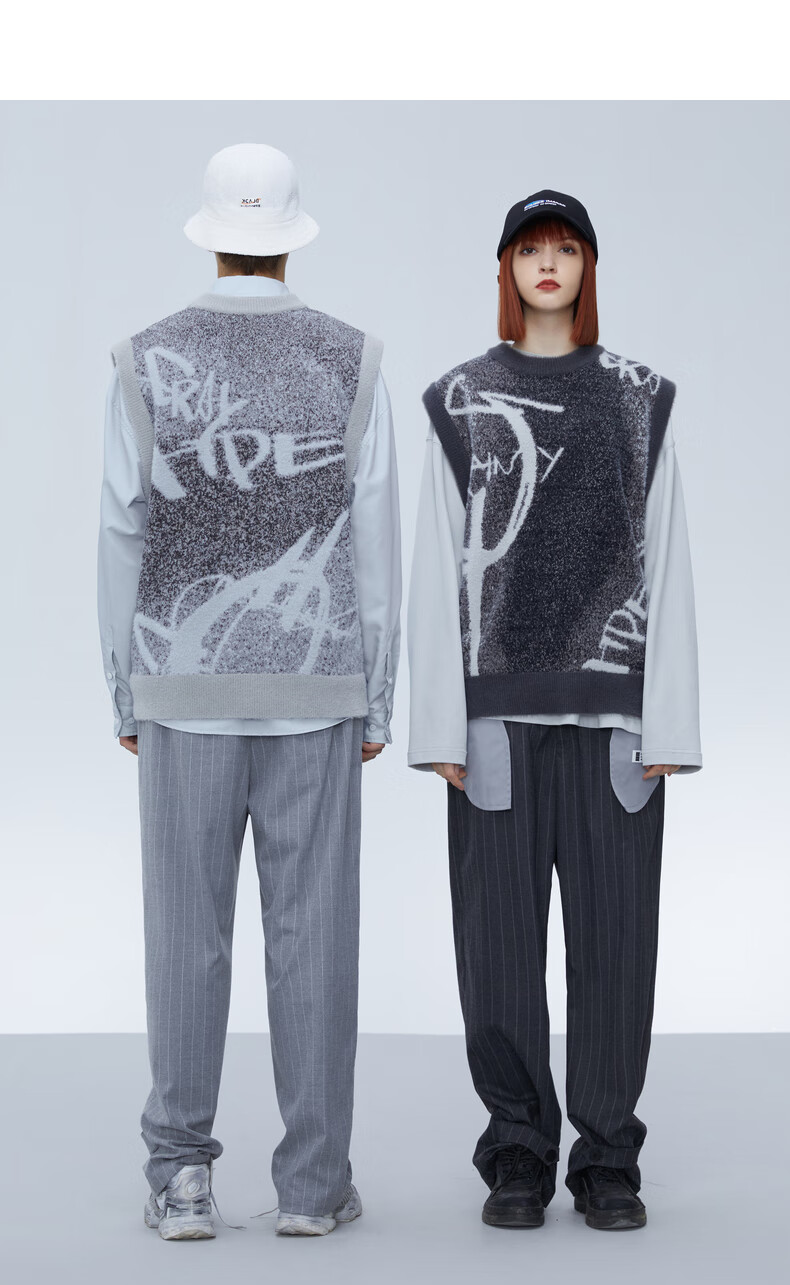 bosieg2021年秋季新款渐变图案背心舒适百搭上衣潮深灰s