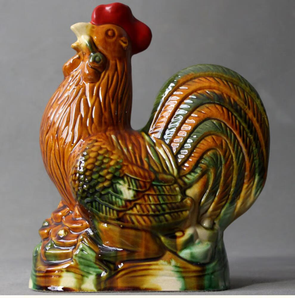 洛阳唐三彩大吉大利风水大公鸡陶瓷器生肖工艺品居饰品摆设件 金鸡宝