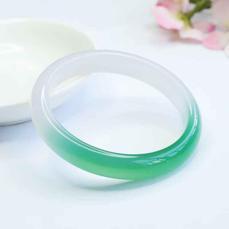 绿玉髓手镯荔枝冻玛瑙镯子珠宝礼物送女友雨时若 绿玉髓荔枝冻半山半