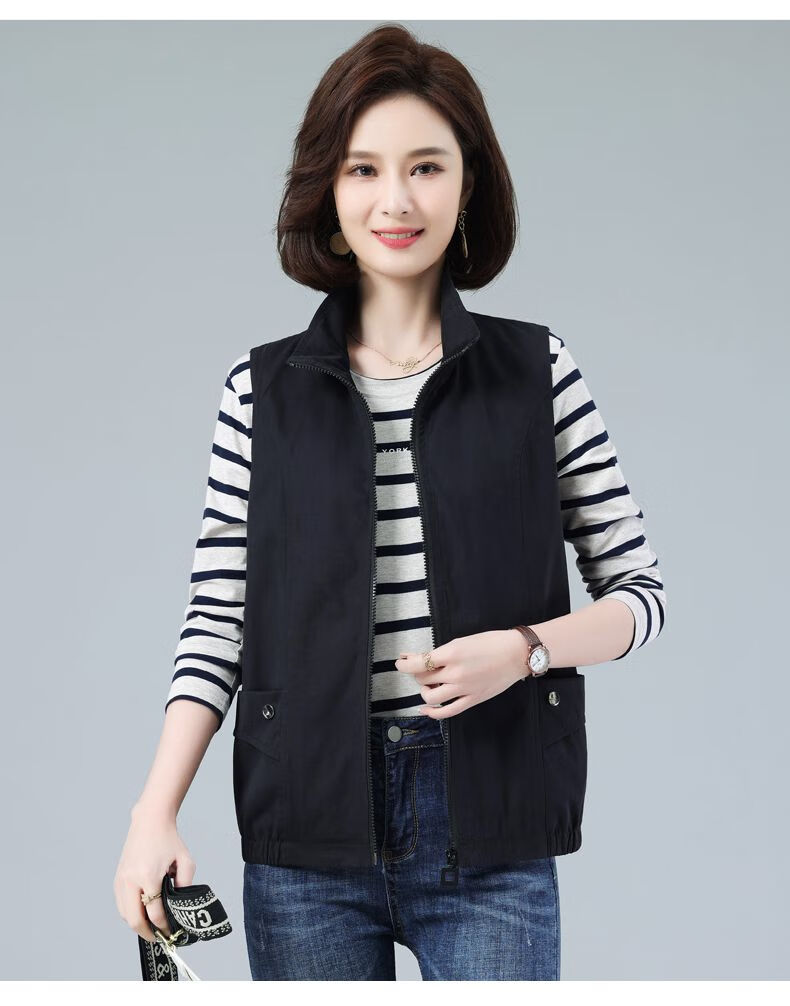 皮尔卡丹品牌高档女装马甲女春秋2022年新款休闲百搭无袖坎肩外套中年