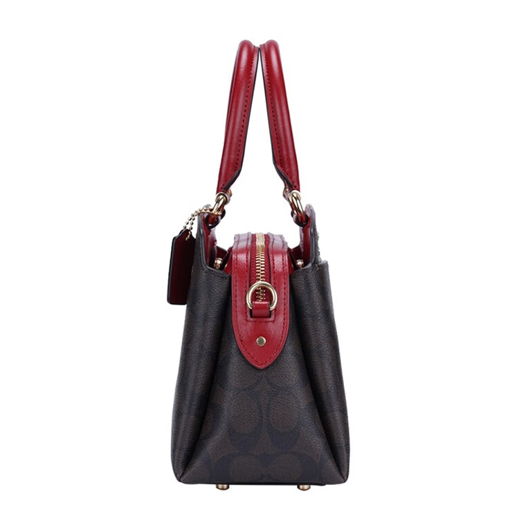 coach蔻驰女包女士经典印花单肩斜挎手提戴妃包深棕配红色91494imrvq