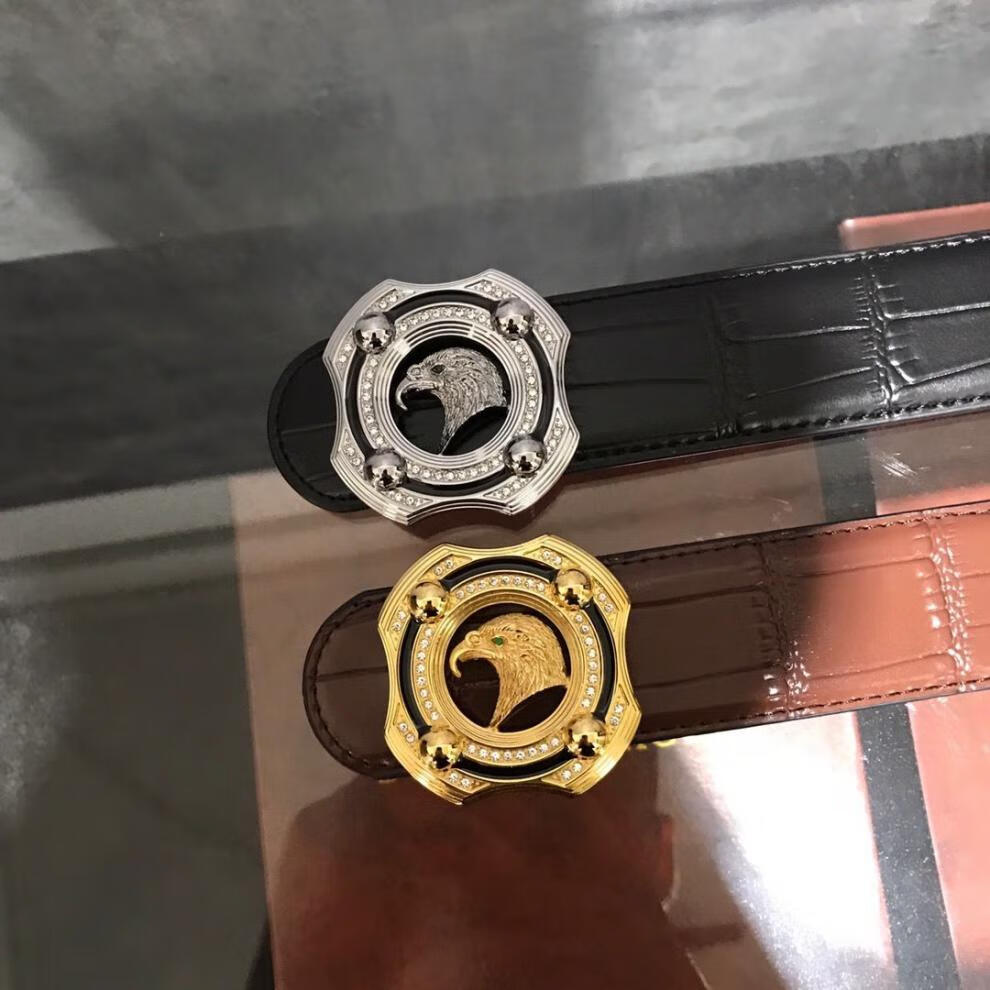 老鹰头 实心纯铜扣头 皮带 腰带 鳄鱼纹 牛皮 潮男 黑色 平滑扣 黑皮