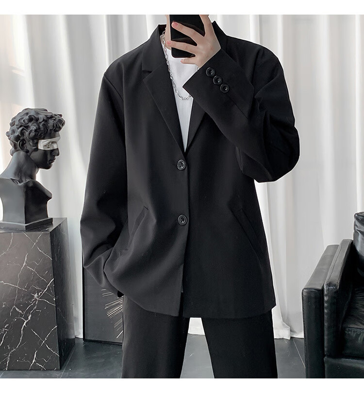 智起 中学生休闲西装男生色坠感西服男夏季上衣服港风青少年外套 灰色