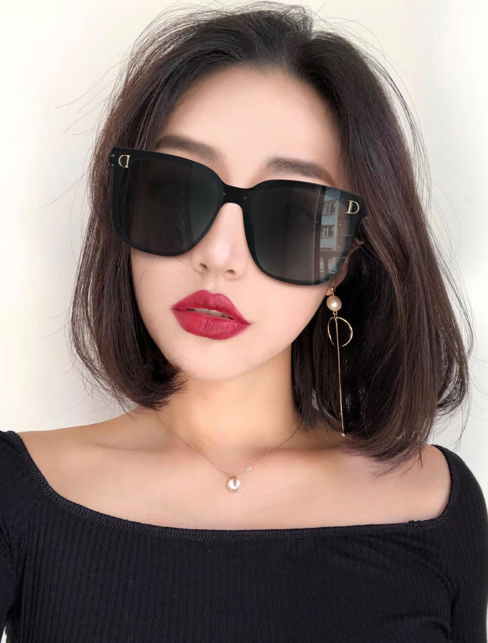 时尚新款韩版字母d墨镜太阳眼镜连体黑眼镜潮流网红太阳镜黑色