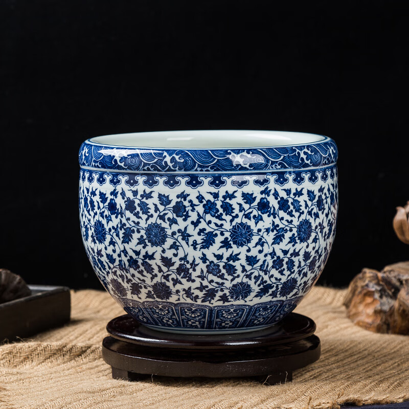 景德镇青花瓷陶瓷碗莲花盆睡莲盆荷花缸专用家用聚宝盆铜钱草水培