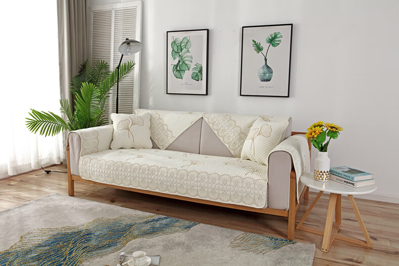 悠画四季棉布沙发垫通用防滑纯棉简约现代布艺坐垫实木感冬款芸花灰色