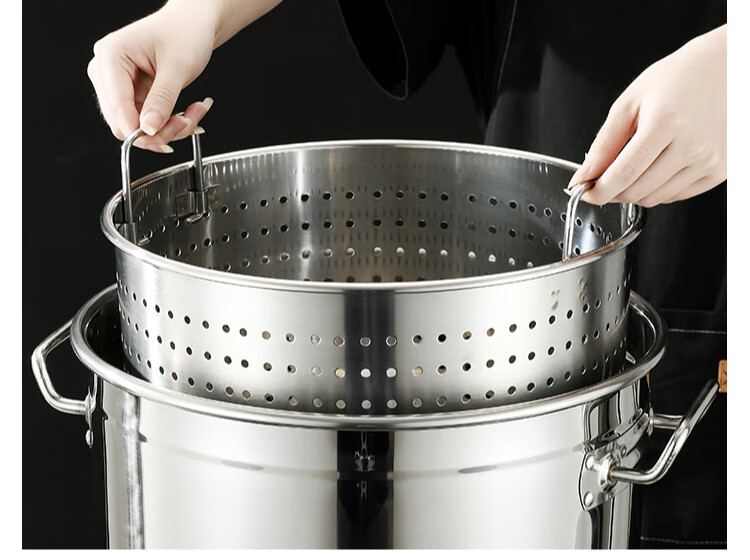 304不锈钢加厚漏桶沥水桶小龙虾桶多用商用卤虾桶卤水桶汤桶内胆30cm