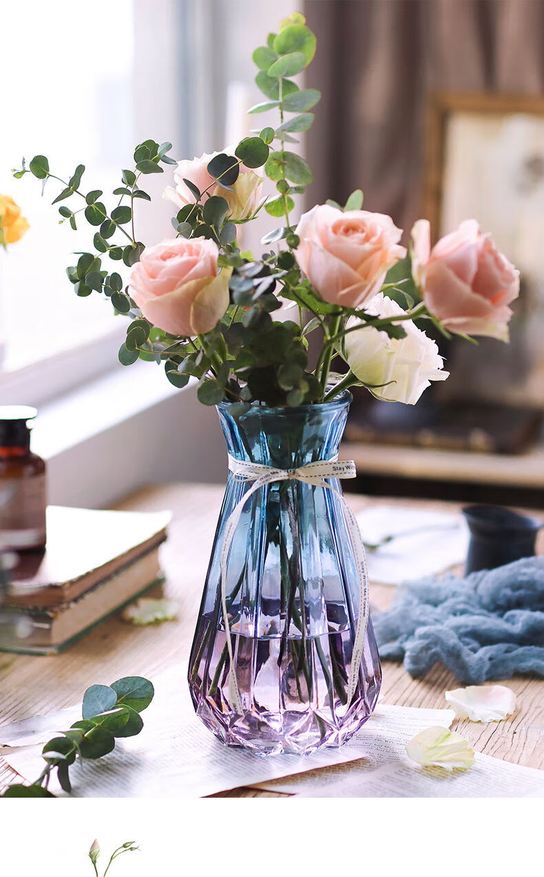 y花瓶玻璃透明客厅插花北欧水培富贵竹现代简约干花瓶子水养绿萝大