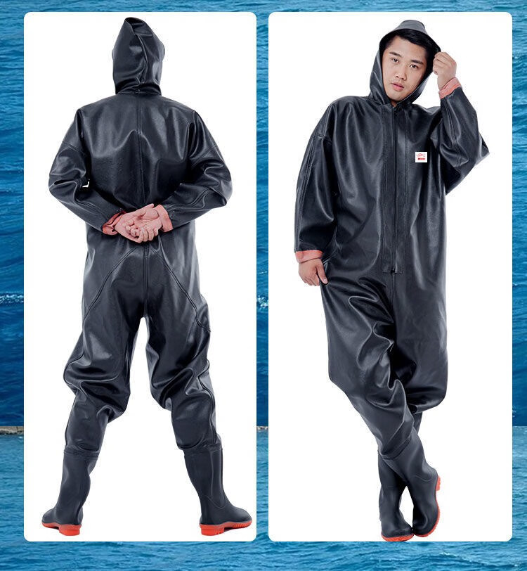 达瓦全身加厚连体下水裤皮叉挖藕服摸抓鱼雨裤捕鱼男防水裤子衣服雨衣